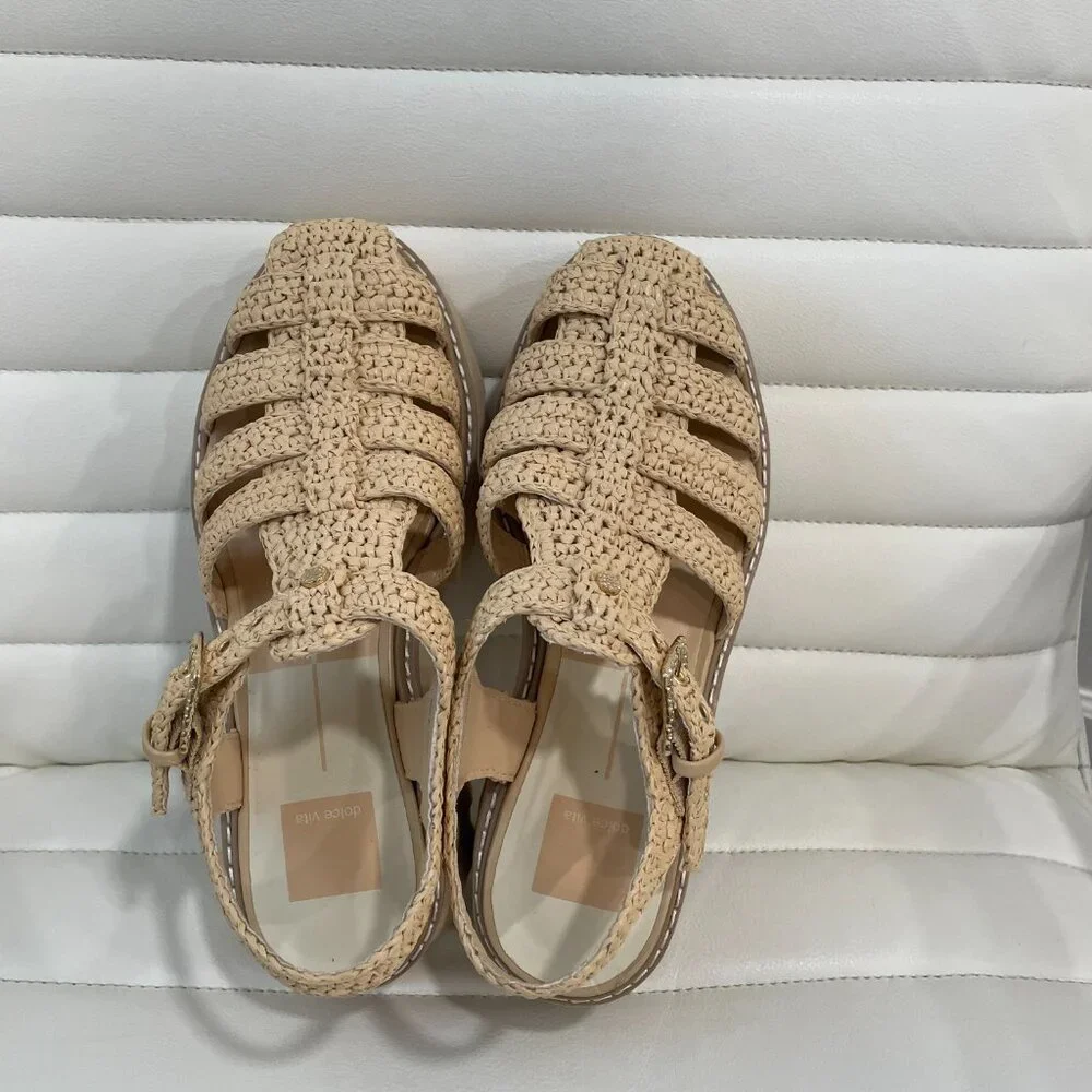 Dolce Vita Size 8 • Beige Raffia Platform Sandals Ankle Strap Boho Summer - Picture 6 of 9
